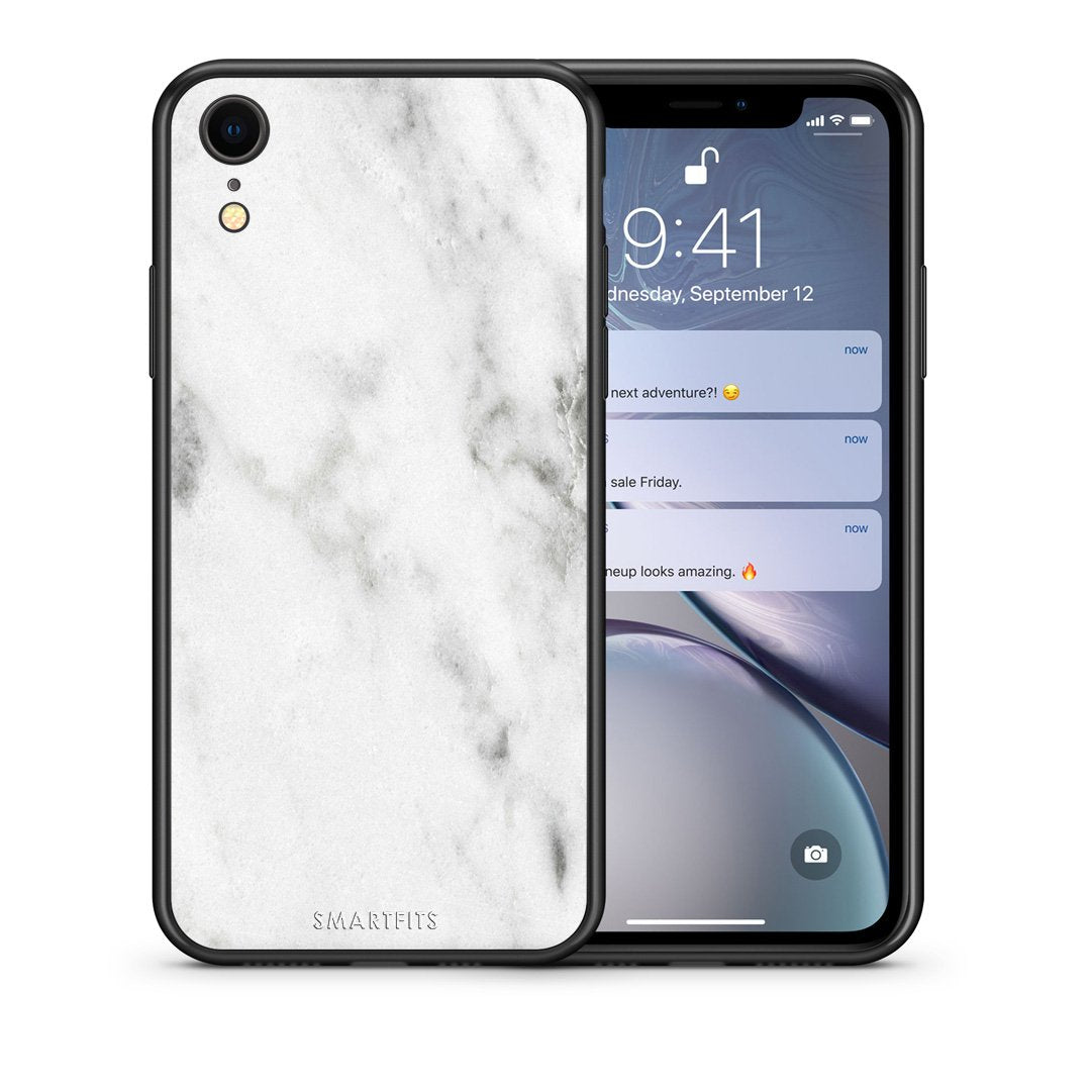 Θήκη iPhone XR White Marble από τη Smartfits με σχέδιο στο πίσω μέρος και μαύρο περίβλημα | iPhone XR White Marble case with colorful back and black bezels
