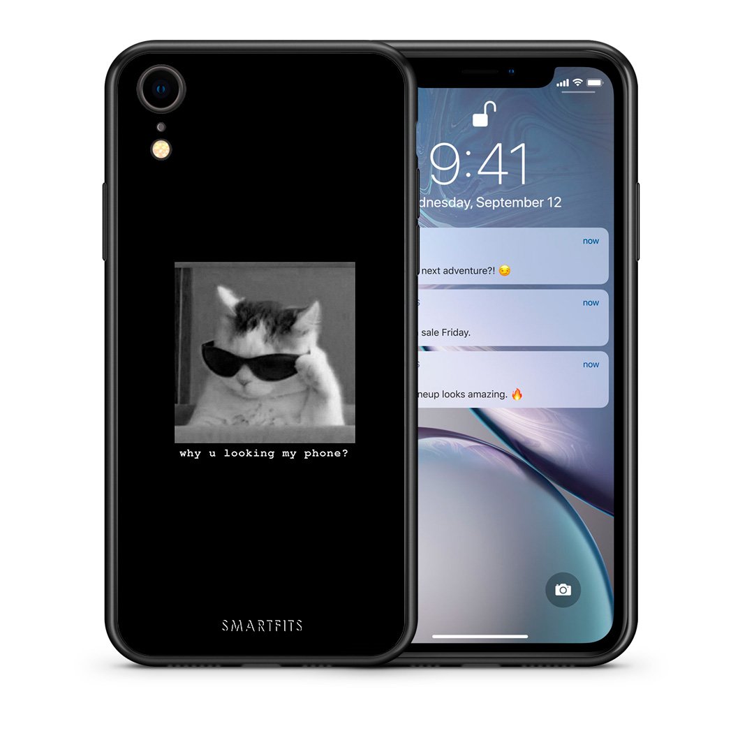 Θήκη iPhone XR Meme Cat από τη Smartfits με σχέδιο στο πίσω μέρος και μαύρο περίβλημα | iPhone XR Meme Cat case with colorful back and black bezels