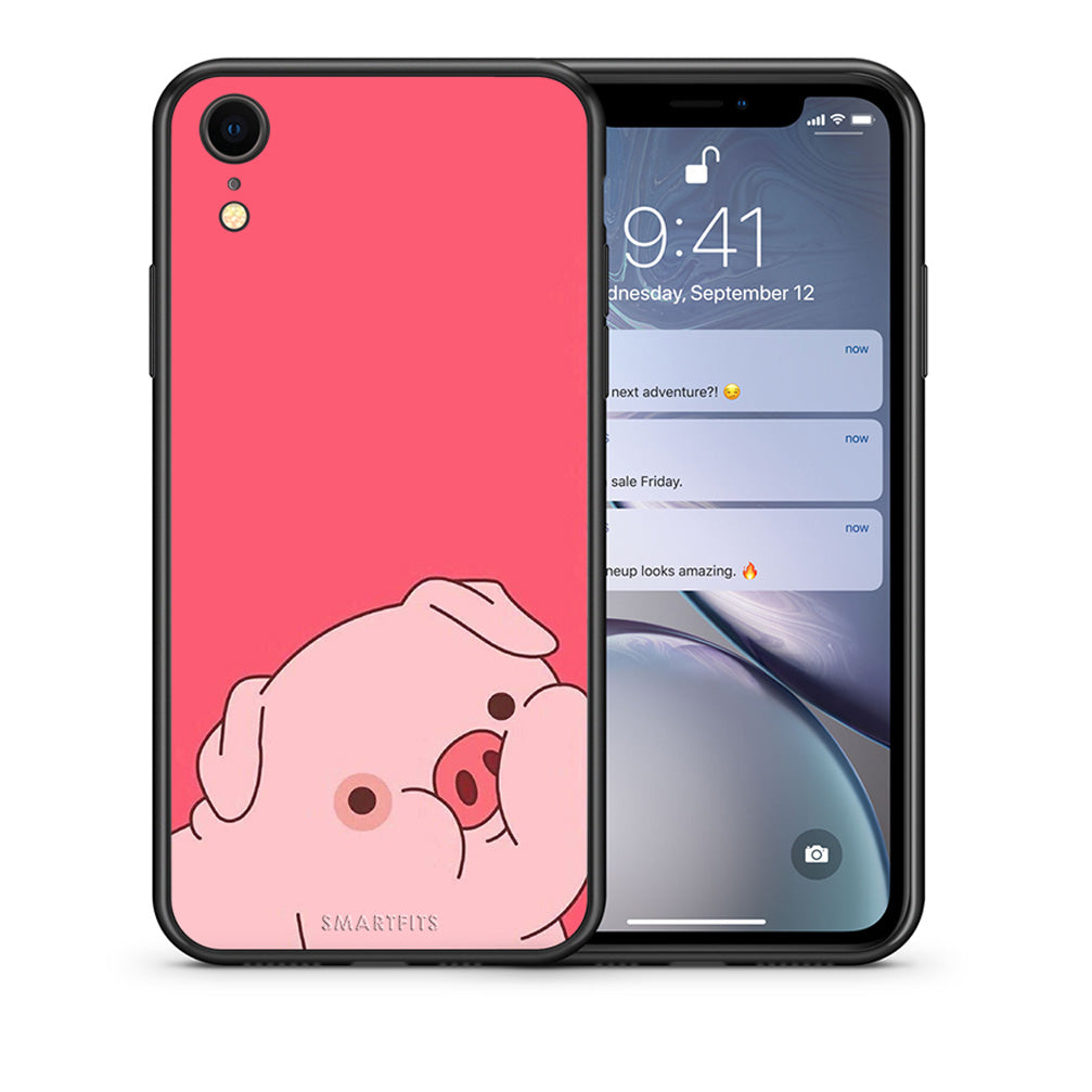 Θήκη Αγίου Βαλεντίνου iPhone XR Pig Love 1 από τη Smartfits με σχέδιο στο πίσω μέρος και μαύρο περίβλημα | iPhone XR Pig Love 1 case with colorful back and black bezels