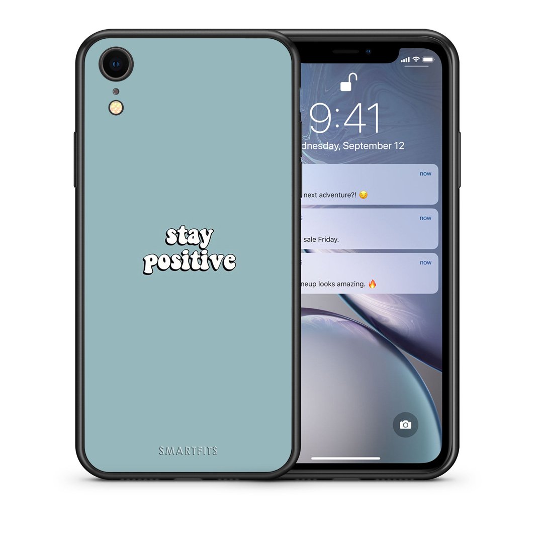 Θήκη iPhone XR Positive Text από τη Smartfits με σχέδιο στο πίσω μέρος και μαύρο περίβλημα | iPhone XR Positive Text case with colorful back and black bezels