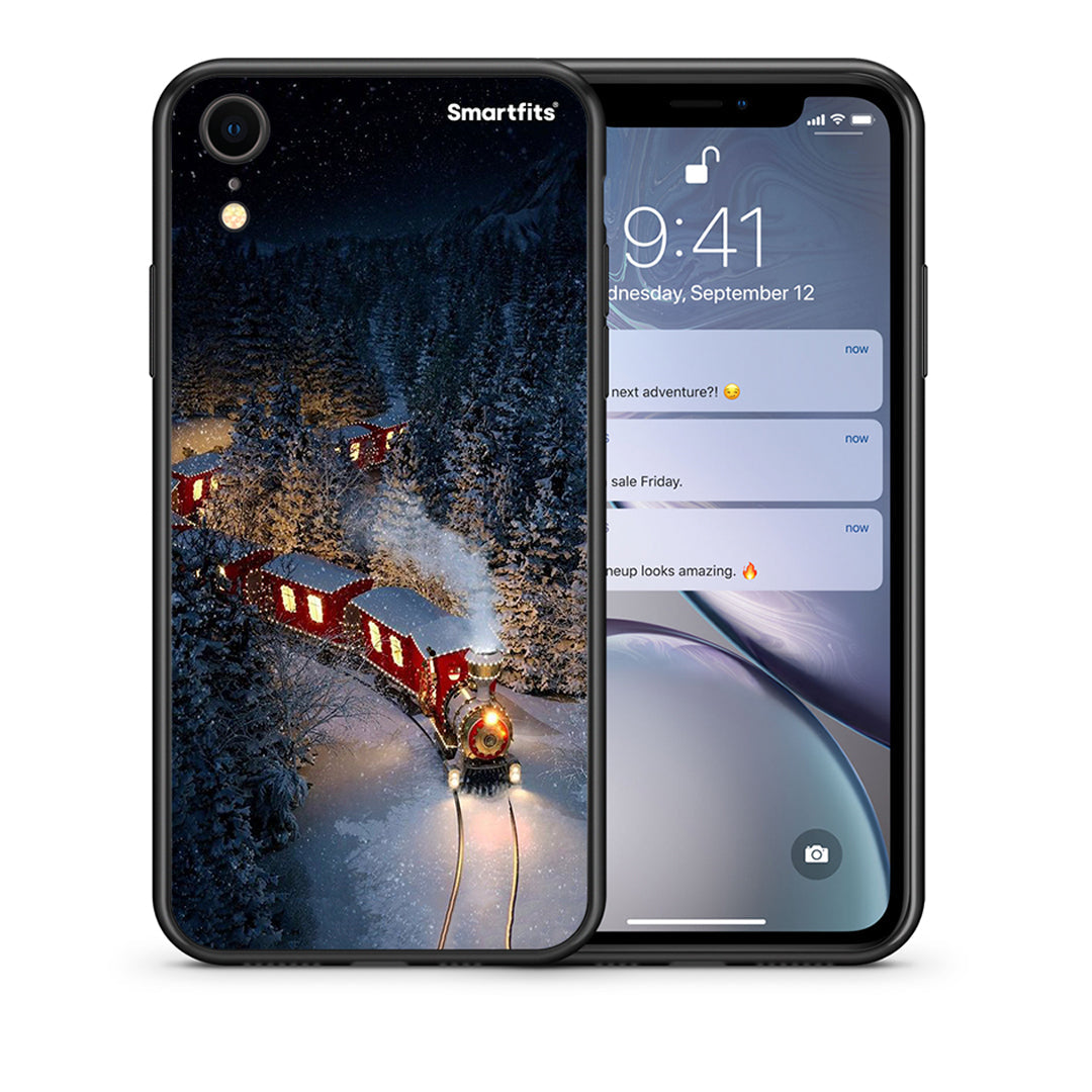 Θήκη iPhone XR Xmas Train από τη Smartfits με σχέδιο στο πίσω μέρος και μαύρο περίβλημα | iPhone XR Xmas Train case with colorful back and black bezels