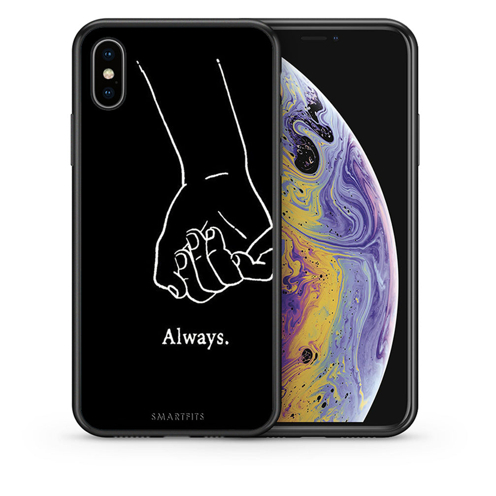 Θήκη Αγίου Βαλεντίνου iPhone X / Xs Always & Forever 1 από τη Smartfits με σχέδιο στο πίσω μέρος και μαύρο περίβλημα | iPhone X / Xs Always & Forever 1 case with colorful back and black bezels