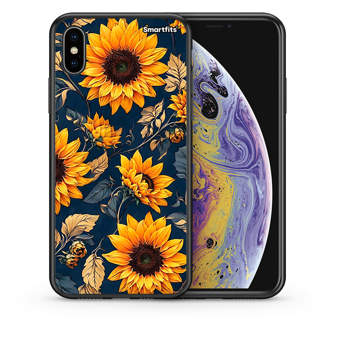 Θήκη iPhone X / Xs Autumn Sunflowers από τη Smartfits με σχέδιο στο πίσω μέρος και μαύρο περίβλημα | iPhone X / Xs Autumn Sunflowers case with colorful back and black bezels