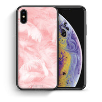Thumbnail for Θήκη iPhone Xs Max Pink Feather Boho από τη Smartfits με σχέδιο στο πίσω μέρος και μαύρο περίβλημα | iPhone Xs Max Pink Feather Boho case with colorful back and black bezels