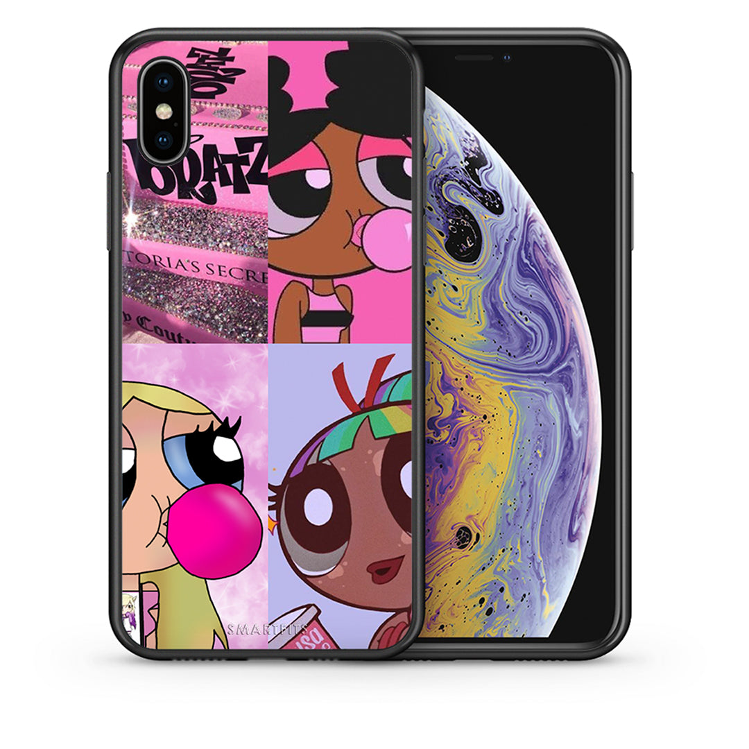 Θήκη Αγίου Βαλεντίνου iPhone X / Xs Bubble Girls από τη Smartfits με σχέδιο στο πίσω μέρος και μαύρο περίβλημα | iPhone X / Xs Bubble Girls case with colorful back and black bezels