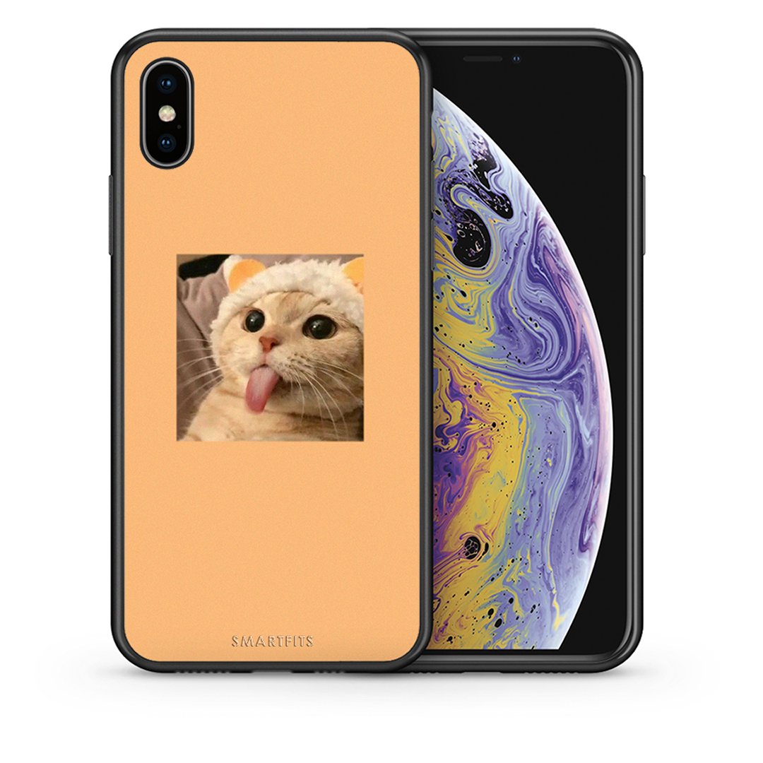 Θήκη iPhone X/Xs Cat Tongue από τη Smartfits με σχέδιο στο πίσω μέρος και μαύρο περίβλημα | iPhone X/Xs Cat Tongue case with colorful back and black bezels