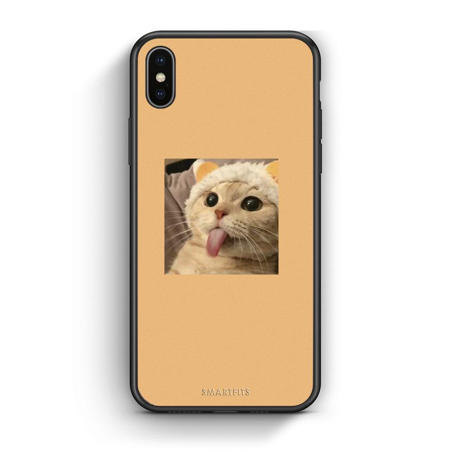 iPhone X/Xs Cat Tongue θήκη από τη Smartfits με σχέδιο στο πίσω μέρος και μαύρο περίβλημα | Smartphone case with colorful back and black bezels by Smartfits