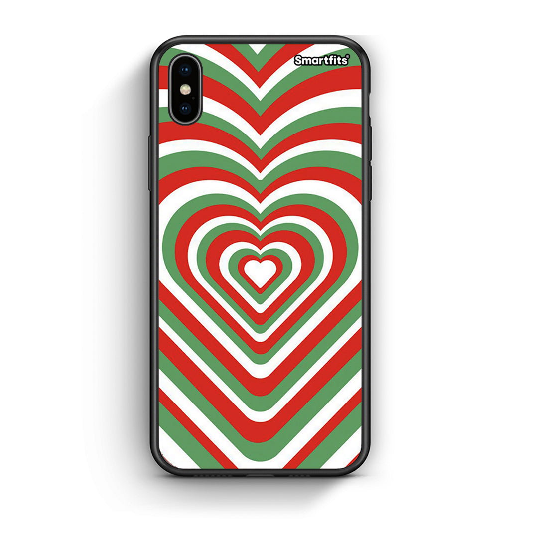 iPhone X/Xs Christmas Hearts θήκη από τη Smartfits με σχέδιο στο πίσω μέρος και μαύρο περίβλημα | Smartphone case with colorful back and black bezels by Smartfits