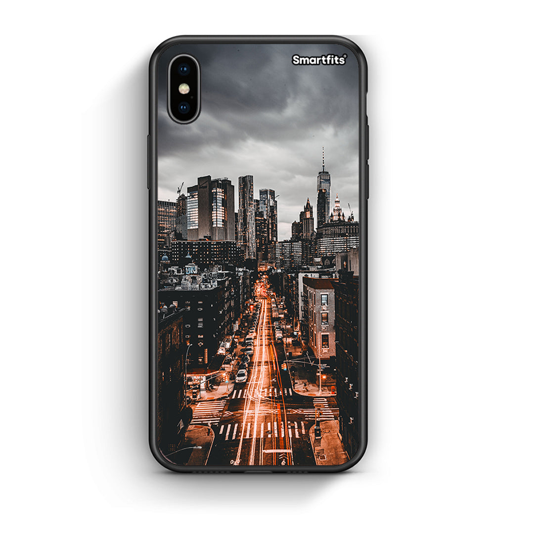 iPhone X/Xs City Lights θήκη από τη Smartfits με σχέδιο στο πίσω μέρος και μαύρο περίβλημα | Smartphone case with colorful back and black bezels by Smartfits