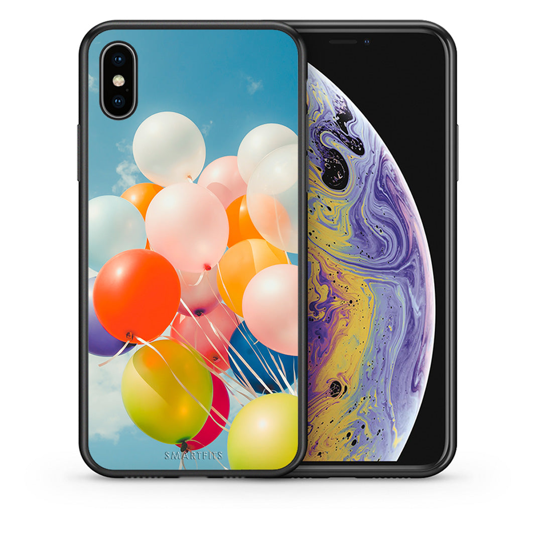 Θήκη iPhone X/Xs Colorful Balloons από τη Smartfits με σχέδιο στο πίσω μέρος και μαύρο περίβλημα | iPhone X/Xs Colorful Balloons case with colorful back and black bezels