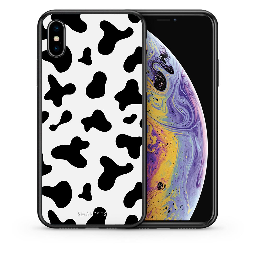 Θήκη iPhone Xs Max Cow Print από τη Smartfits με σχέδιο στο πίσω μέρος και μαύρο περίβλημα | iPhone Xs Max Cow Print case with colorful back and black bezels