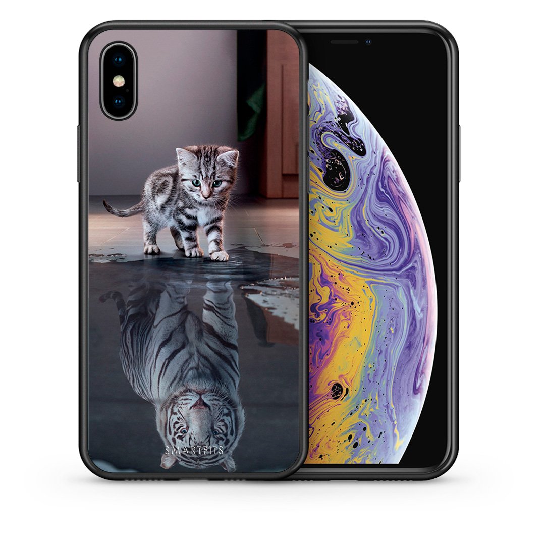 Θήκη iPhone X/Xs Tiger Cute από τη Smartfits με σχέδιο στο πίσω μέρος και μαύρο περίβλημα | iPhone X/Xs Tiger Cute case with colorful back and black bezels