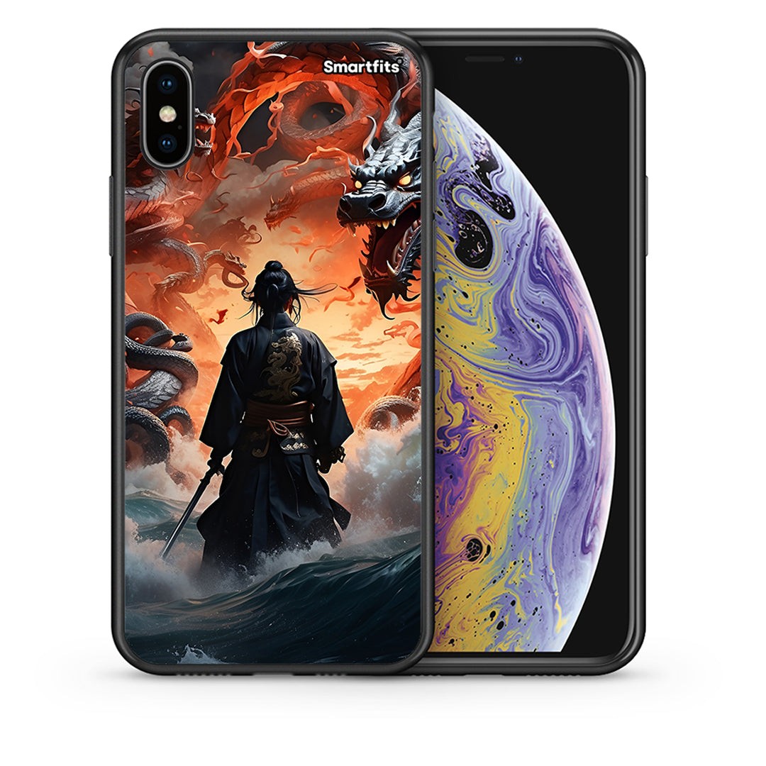 Θήκη iPhone Xs Max Dragons Fight από τη Smartfits με σχέδιο στο πίσω μέρος και μαύρο περίβλημα | iPhone Xs Max Dragons Fight case with colorful back and black bezels