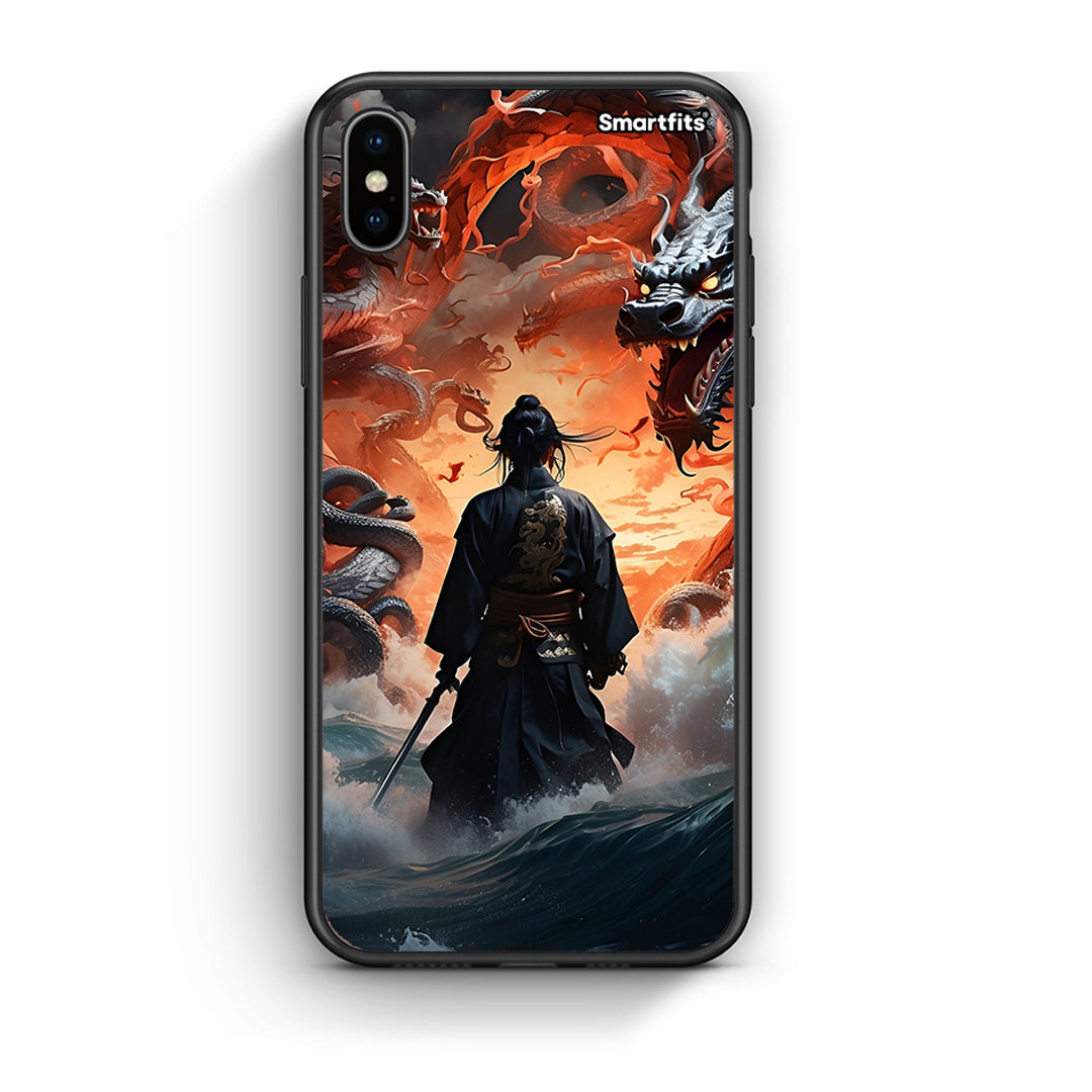 iPhone X/Xs Dragons Fight θήκη από τη Smartfits με σχέδιο στο πίσω μέρος και μαύρο περίβλημα | Smartphone case with colorful back and black bezels by Smartfits