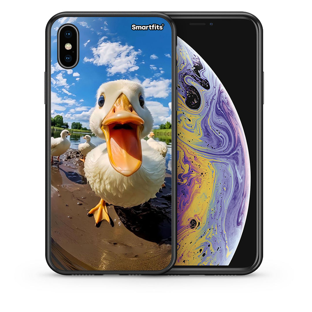 Θήκη iPhone X/Xs Duck Face από τη Smartfits με σχέδιο στο πίσω μέρος και μαύρο περίβλημα | iPhone X/Xs Duck Face case with colorful back and black bezels