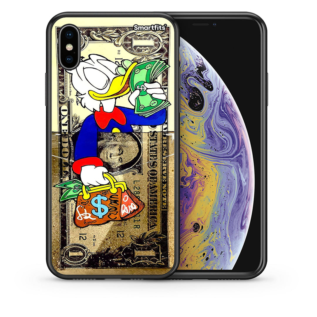 Θήκη iPhone X / Xs Duck Money από τη Smartfits με σχέδιο στο πίσω μέρος και μαύρο περίβλημα | iPhone X / Xs Duck Money case with colorful back and black bezels