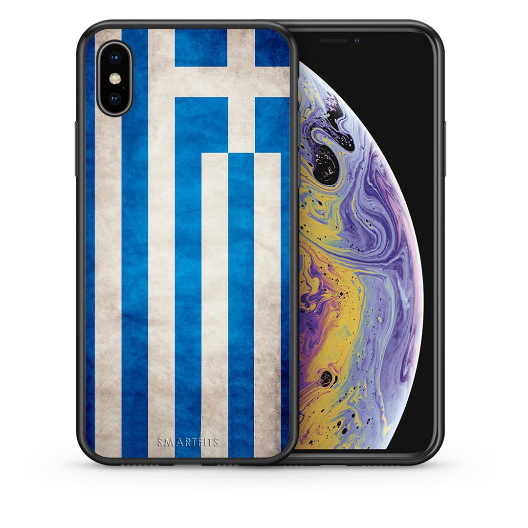 Θήκη iPhone X/Xs Greek Flag από τη Smartfits με σχέδιο στο πίσω μέρος και μαύρο περίβλημα | iPhone X/Xs Greek Flag case with colorful back and black bezels