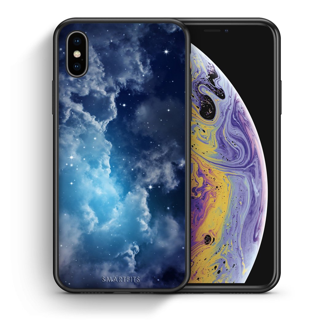 Θήκη iPhone Xs Max Blue Sky Galaxy από τη Smartfits με σχέδιο στο πίσω μέρος και μαύρο περίβλημα | iPhone Xs Max Blue Sky Galaxy case with colorful back and black bezels