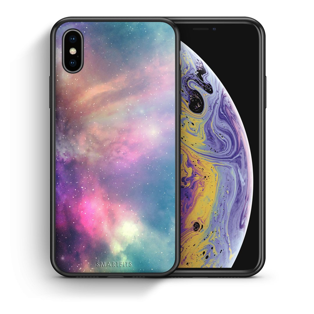 Θήκη iPhone X/Xs Rainbow Galaxy από τη Smartfits με σχέδιο στο πίσω μέρος και μαύρο περίβλημα | iPhone X/Xs Rainbow Galaxy case with colorful back and black bezels
