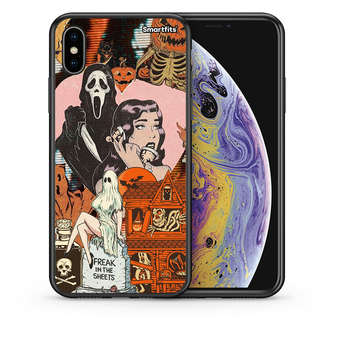 Θήκη iPhone Xs Max Halloween Collage από τη Smartfits με σχέδιο στο πίσω μέρος και μαύρο περίβλημα | iPhone Xs Max Halloween Collage case with colorful back and black bezels