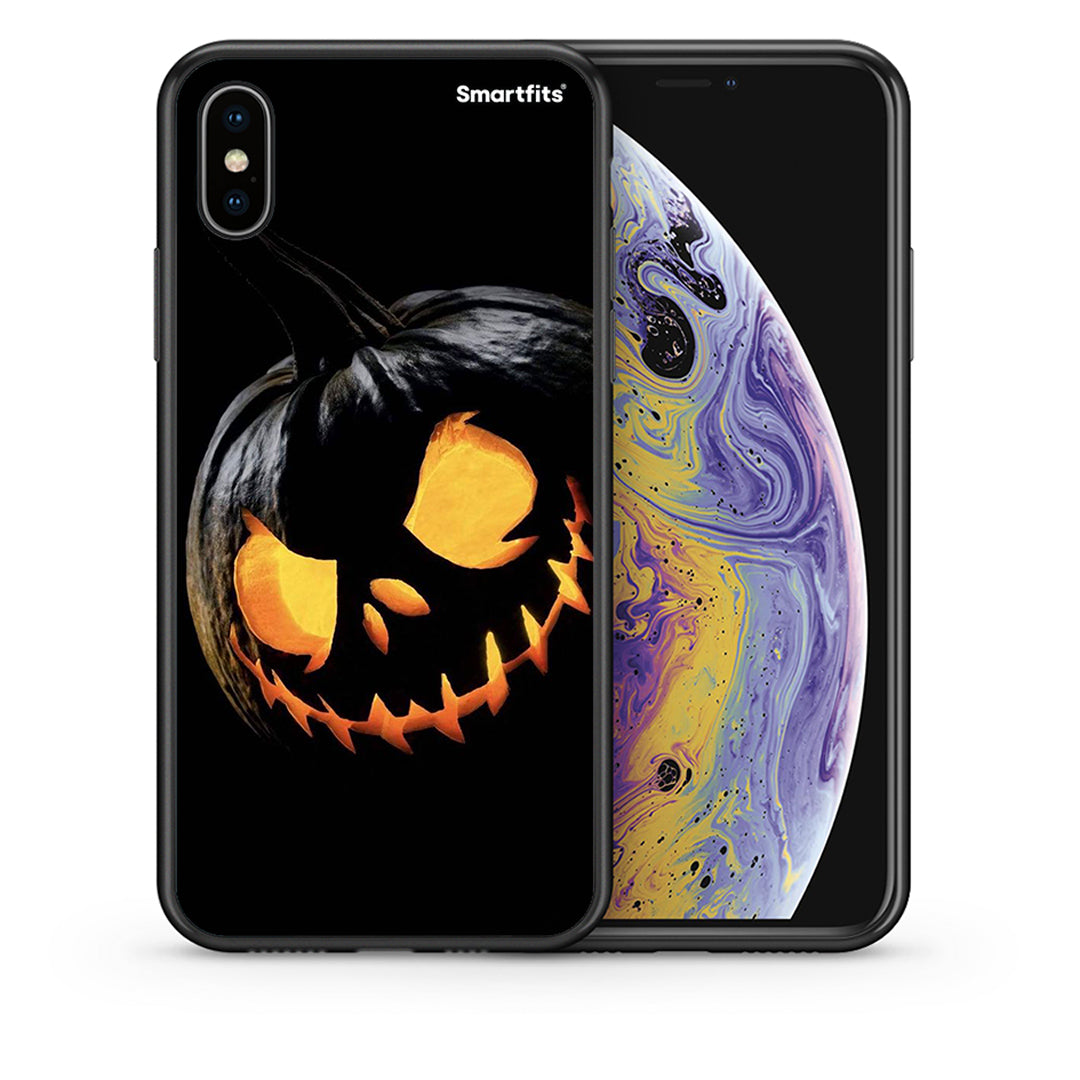 Θήκη iPhone X / Xs Halloween Scary Pumpkin από τη Smartfits με σχέδιο στο πίσω μέρος και μαύρο περίβλημα | iPhone X / Xs Halloween Scary Pumpkin case with colorful back and black bezels