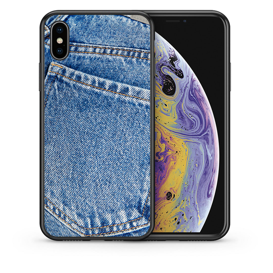 Θήκη iPhone X/Xs Jeans Pocket από τη Smartfits με σχέδιο στο πίσω μέρος και μαύρο περίβλημα | iPhone X/Xs Jeans Pocket case with colorful back and black bezels