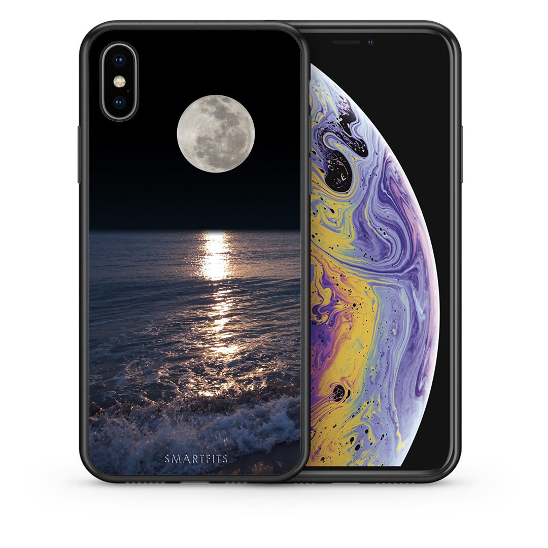 Θήκη iPhone X/Xs Moon Landscape από τη Smartfits με σχέδιο στο πίσω μέρος και μαύρο περίβλημα | iPhone X/Xs Moon Landscape case with colorful back and black bezels