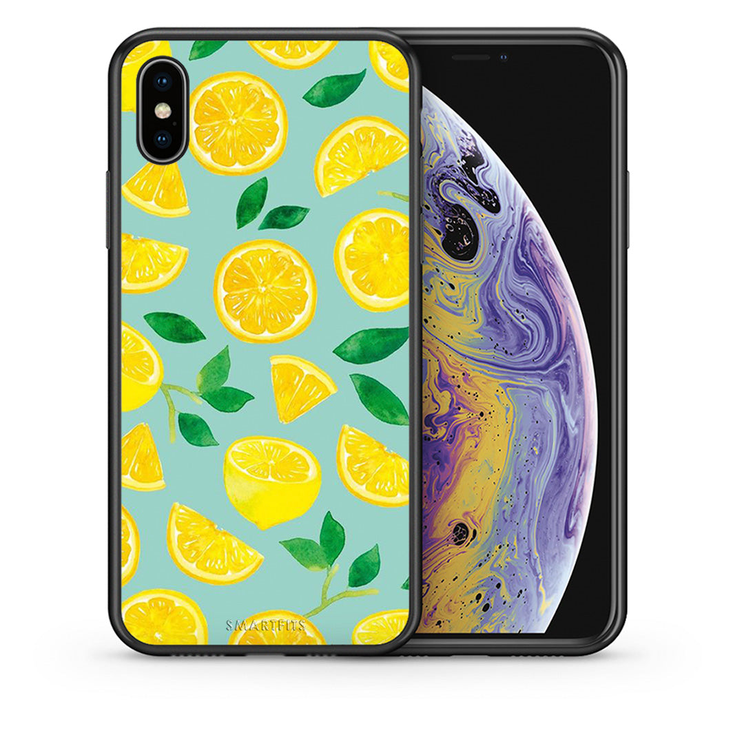 Θήκη iPhone Xs Max Lemons από τη Smartfits με σχέδιο στο πίσω μέρος και μαύρο περίβλημα | iPhone Xs Max Lemons case with colorful back and black bezels