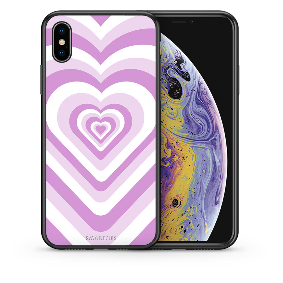 Θήκη iPhone X/Xs Lilac Hearts από τη Smartfits με σχέδιο στο πίσω μέρος και μαύρο περίβλημα | iPhone X/Xs Lilac Hearts case with colorful back and black bezels