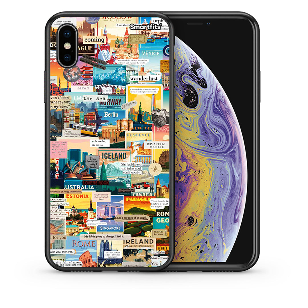 Θήκη iPhone Xs Max Live To Travel από τη Smartfits με σχέδιο στο πίσω μέρος και μαύρο περίβλημα | iPhone Xs Max Live To Travel case with colorful back and black bezels