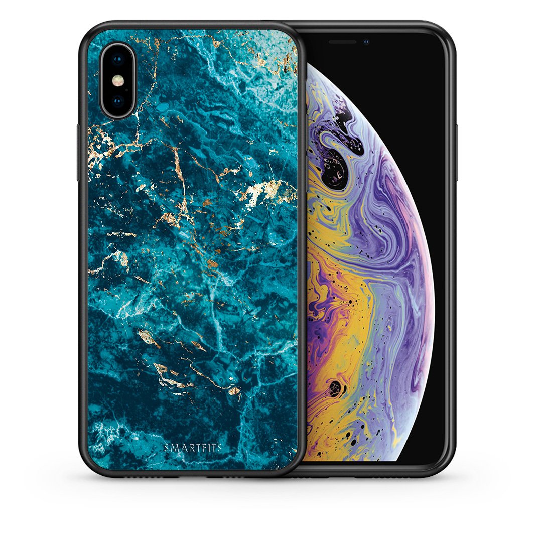 Θήκη iPhone Xs Max Marble Blue από τη Smartfits με σχέδιο στο πίσω μέρος και μαύρο περίβλημα | iPhone Xs Max Marble Blue case with colorful back and black bezels