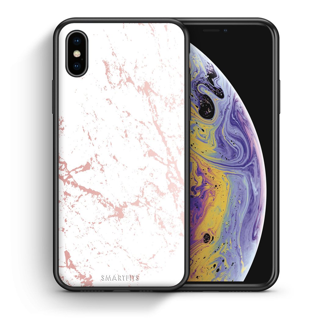 Θήκη iPhone X/Xs Pink Splash Marble από τη Smartfits με σχέδιο στο πίσω μέρος και μαύρο περίβλημα | iPhone X/Xs Pink Splash Marble case with colorful back and black bezels