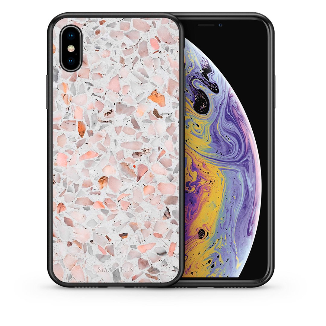 Θήκη iPhone X/Xs Marble Terrazzo από τη Smartfits με σχέδιο στο πίσω μέρος και μαύρο περίβλημα | iPhone X/Xs Marble Terrazzo case with colorful back and black bezels