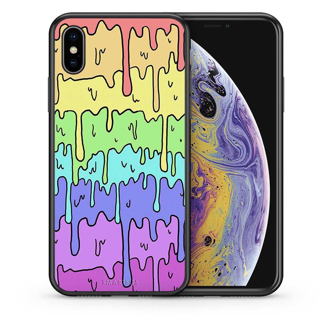 Θήκη iPhone X/Xs Melting Rainbow από τη Smartfits με σχέδιο στο πίσω μέρος και μαύρο περίβλημα | iPhone X/Xs Melting Rainbow case with colorful back and black bezels