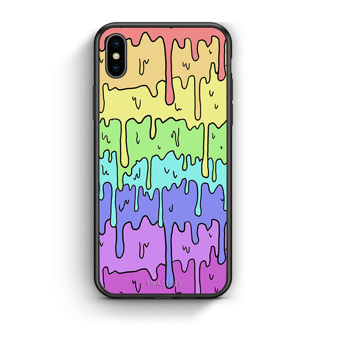 iPhone X/Xs Melting Rainbow θήκη από τη Smartfits με σχέδιο στο πίσω μέρος και μαύρο περίβλημα | Smartphone case with colorful back and black bezels by Smartfits