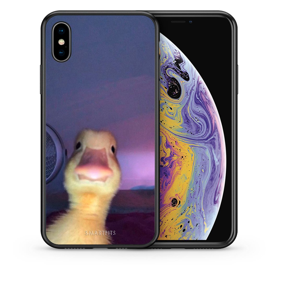 Θήκη iPhone X/Xs Meme Duck από τη Smartfits με σχέδιο στο πίσω μέρος και μαύρο περίβλημα | iPhone X/Xs Meme Duck case with colorful back and black bezels