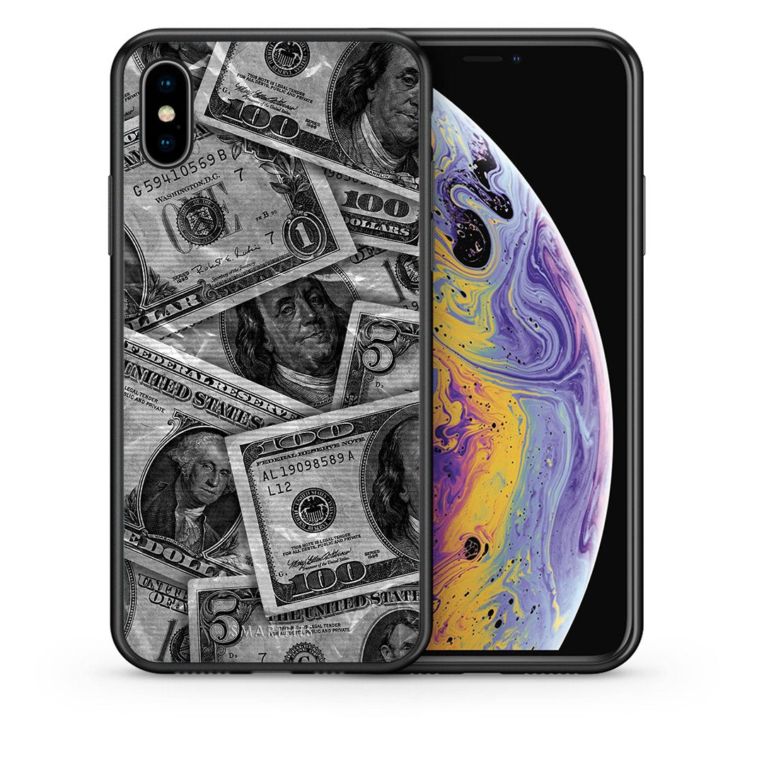 Θήκη iPhone Xs Max Money Dollars από τη Smartfits με σχέδιο στο πίσω μέρος και μαύρο περίβλημα | iPhone Xs Max Money Dollars case with colorful back and black bezels