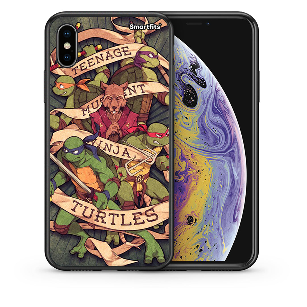 Θήκη iPhone Xs Max Ninja Turtles από τη Smartfits με σχέδιο στο πίσω μέρος και μαύρο περίβλημα | iPhone Xs Max Ninja Turtles case with colorful back and black bezels