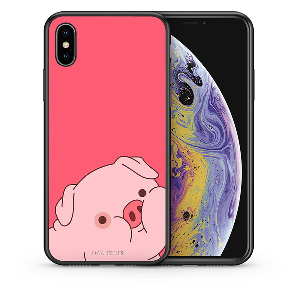 Θήκη Αγίου Βαλεντίνου iPhone Xs Max Pig Love 1 από τη Smartfits με σχέδιο στο πίσω μέρος και μαύρο περίβλημα | iPhone Xs Max Pig Love 1 case with colorful back and black bezels