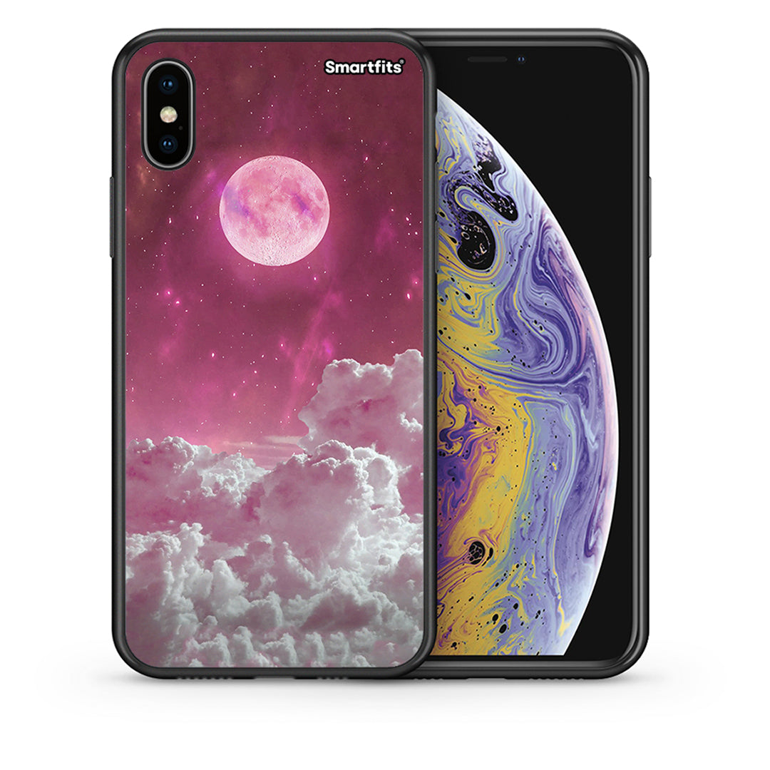 Θήκη iPhone X / Xs Pink Moon από τη Smartfits με σχέδιο στο πίσω μέρος και μαύρο περίβλημα | iPhone X / Xs Pink Moon case with colorful back and black bezels