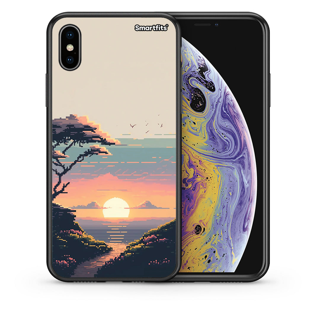 Θήκη iPhone X / Xs Pixel Sunset από τη Smartfits με σχέδιο στο πίσω μέρος και μαύρο περίβλημα | iPhone X / Xs Pixel Sunset case with colorful back and black bezels