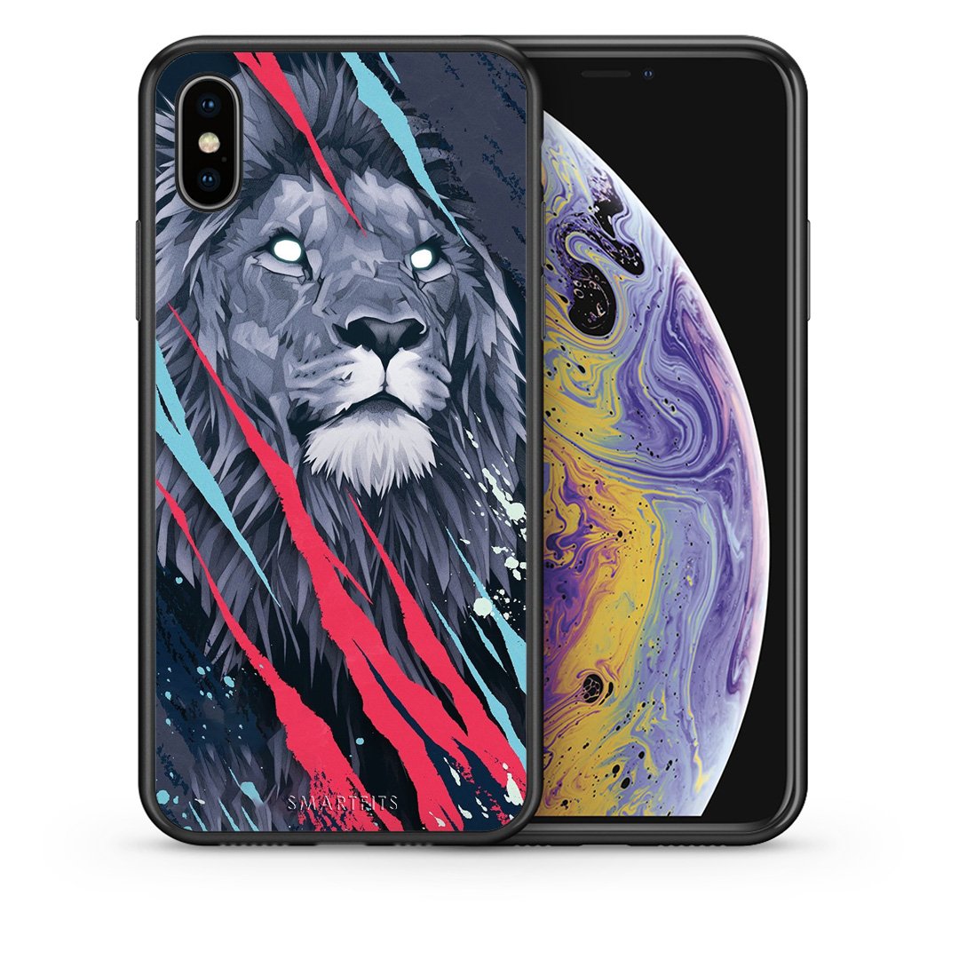 Θήκη iPhone Xs Max Lion Designer PopArt από τη Smartfits με σχέδιο στο πίσω μέρος και μαύρο περίβλημα | iPhone Xs Max Lion Designer PopArt case with colorful back and black bezels