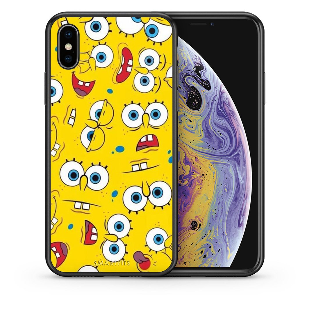 Θήκη iPhone X/Xs Sponge PopArt από τη Smartfits με σχέδιο στο πίσω μέρος και μαύρο περίβλημα | iPhone X/Xs Sponge PopArt case with colorful back and black bezels