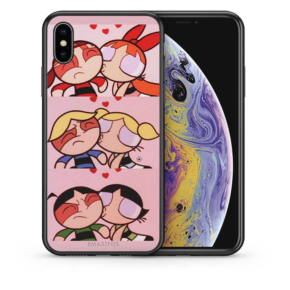 Θήκη Αγίου Βαλεντίνου iPhone X / Xs Puff Love από τη Smartfits με σχέδιο στο πίσω μέρος και μαύρο περίβλημα | iPhone X / Xs Puff Love case with colorful back and black bezels