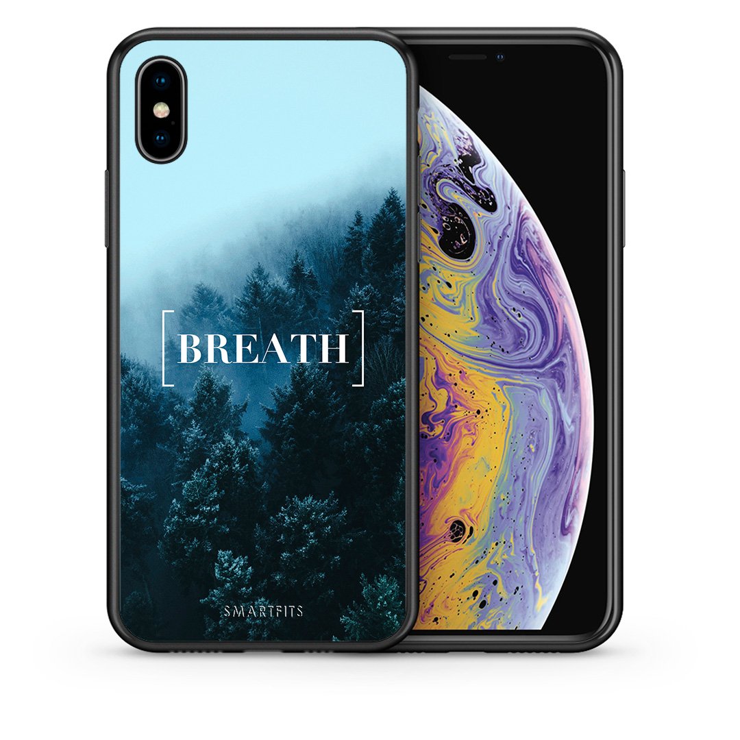 Θήκη iPhone X/Xs Breath Quote από τη Smartfits με σχέδιο στο πίσω μέρος και μαύρο περίβλημα | iPhone X/Xs Breath Quote case with colorful back and black bezels