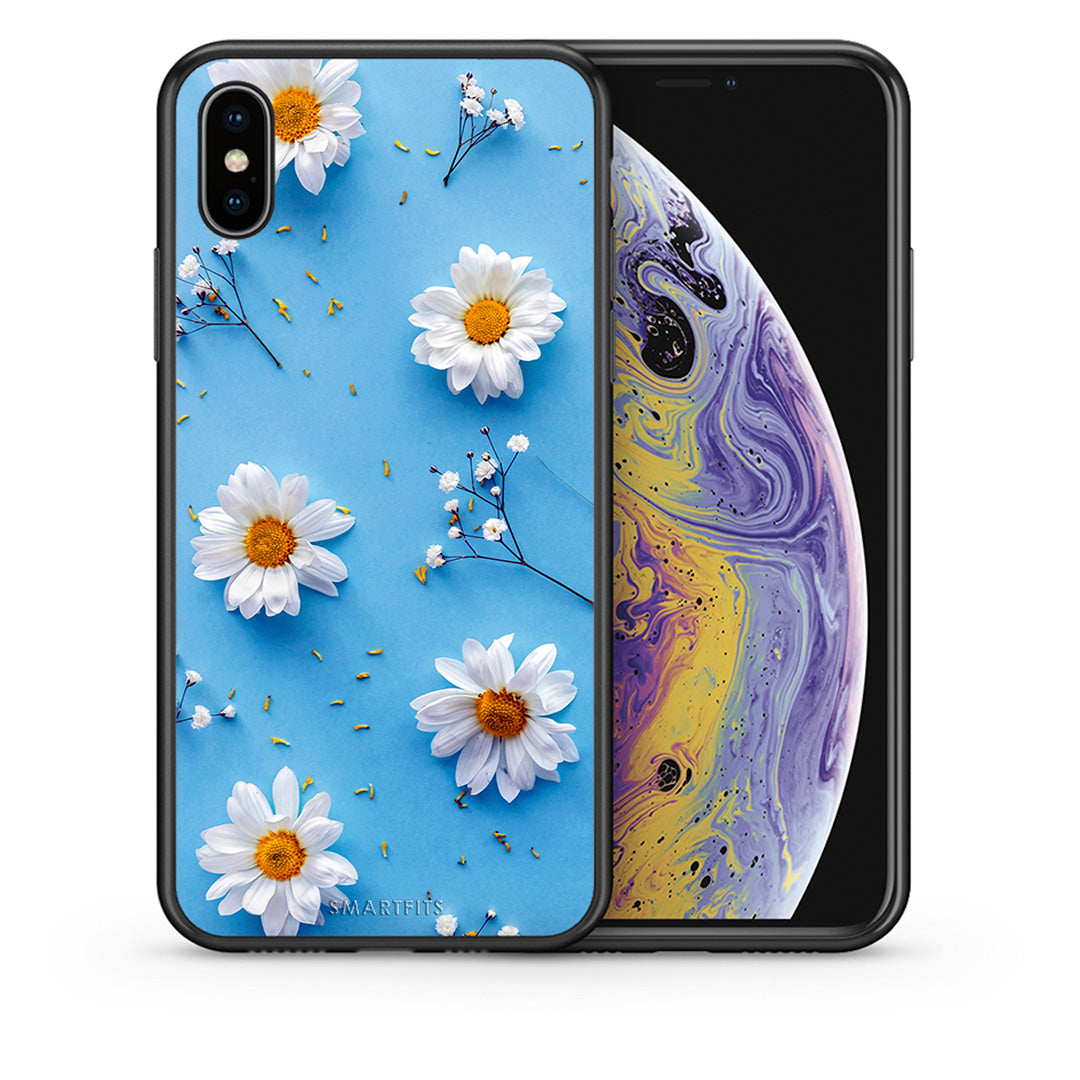 Θήκη iPhone Xs Max Real Daisies από τη Smartfits με σχέδιο στο πίσω μέρος και μαύρο περίβλημα | iPhone Xs Max Real Daisies case with colorful back and black bezels