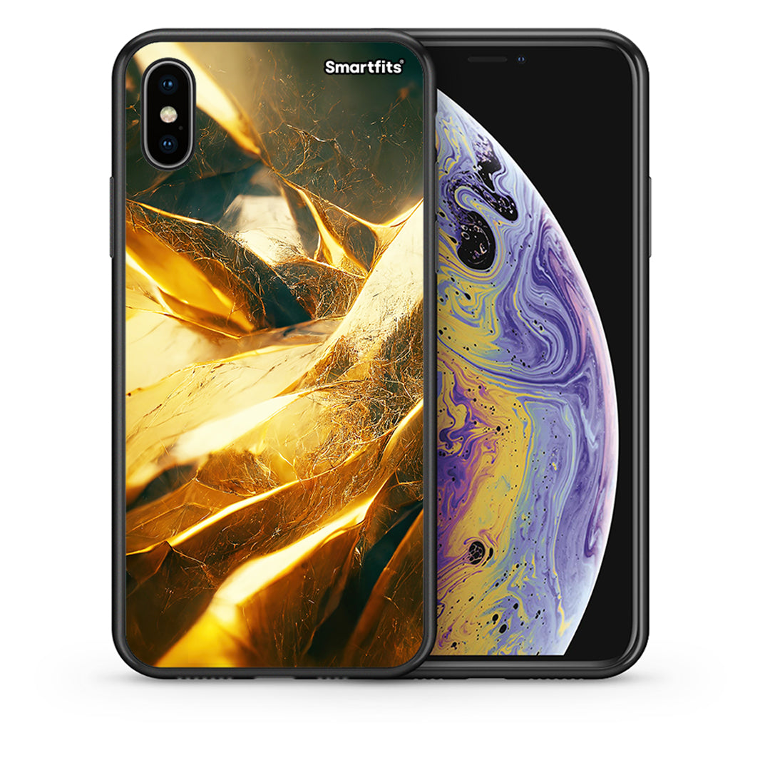Θήκη iPhone X/Xs Real Gold από τη Smartfits με σχέδιο στο πίσω μέρος και μαύρο περίβλημα | iPhone X/Xs Real Gold case with colorful back and black bezels