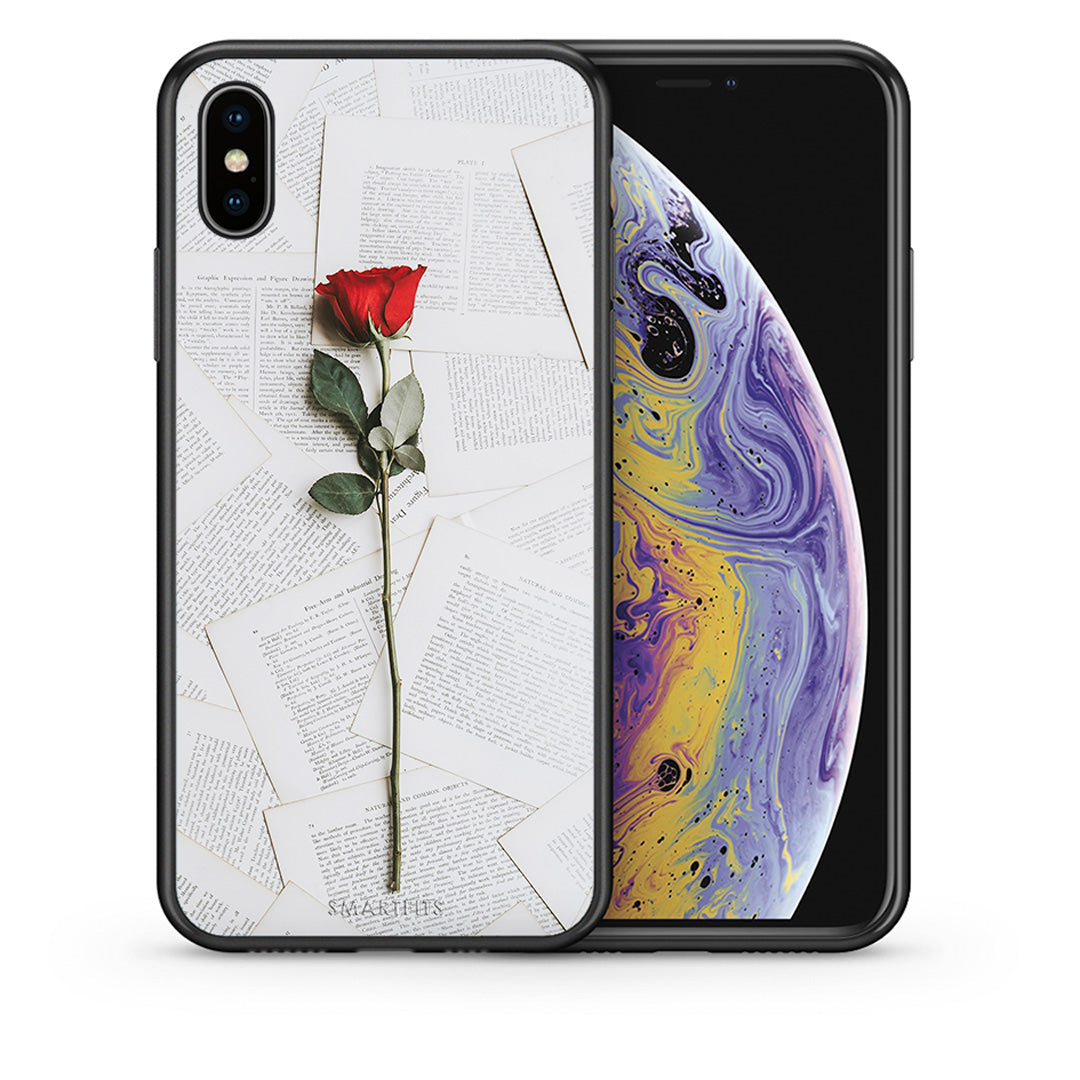 Θήκη iPhone X/Xs Red Rose από τη Smartfits με σχέδιο στο πίσω μέρος και μαύρο περίβλημα | iPhone X/Xs Red Rose case with colorful back and black bezels
