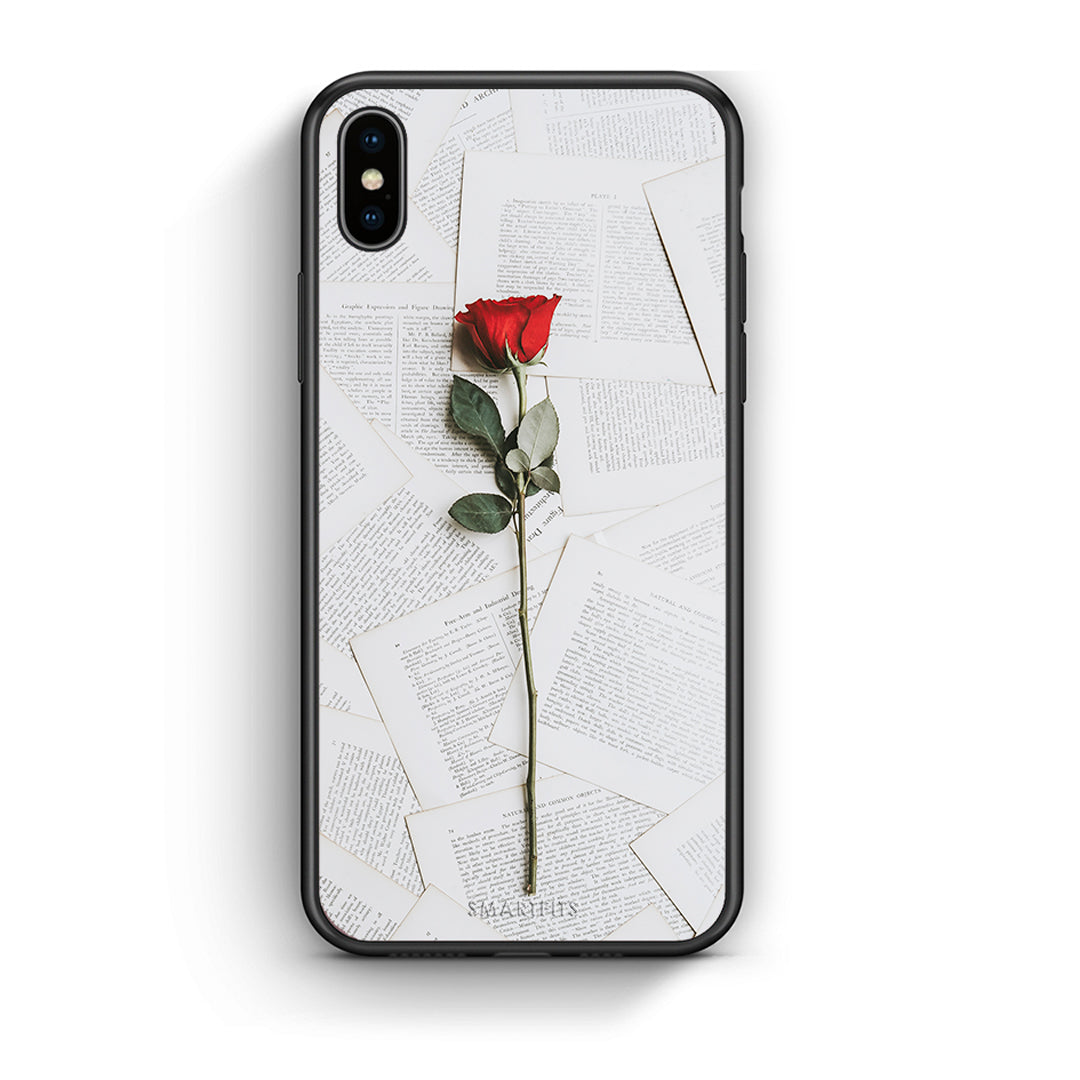 iPhone X/Xs Red Rose θήκη από τη Smartfits με σχέδιο στο πίσω μέρος και μαύρο περίβλημα | Smartphone case with colorful back and black bezels by Smartfits