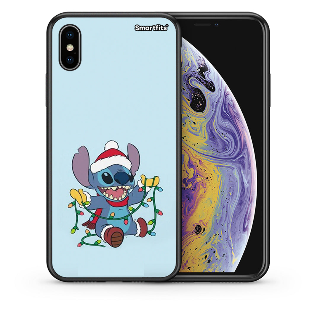 Θήκη iPhone X/Xs Santa Stich από τη Smartfits με σχέδιο στο πίσω μέρος και μαύρο περίβλημα | iPhone X/Xs Santa Stich case with colorful back and black bezels